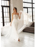 Strapless Beaded Ivory Tulle Slit Wedding Dress